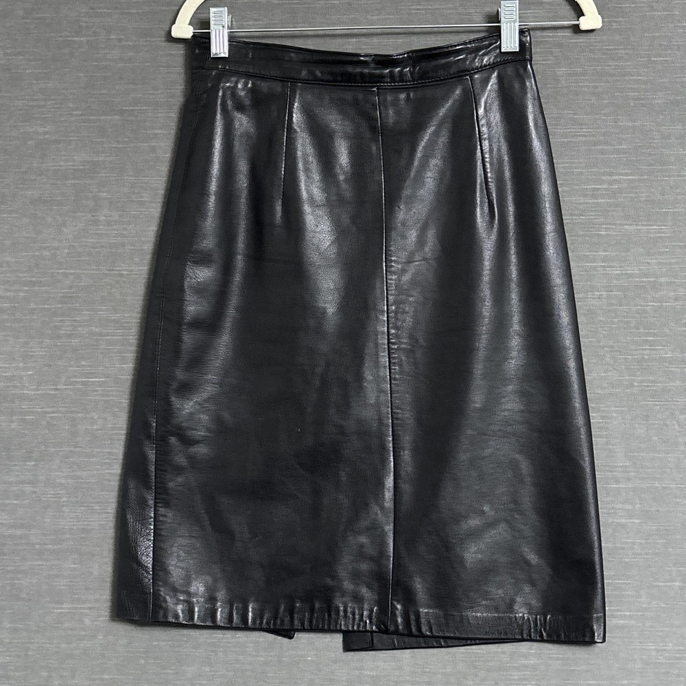 Vintage Evan Arpelli Skirt 8 Black Leather Pencil High‎ Waist 80s Party Cocktail
